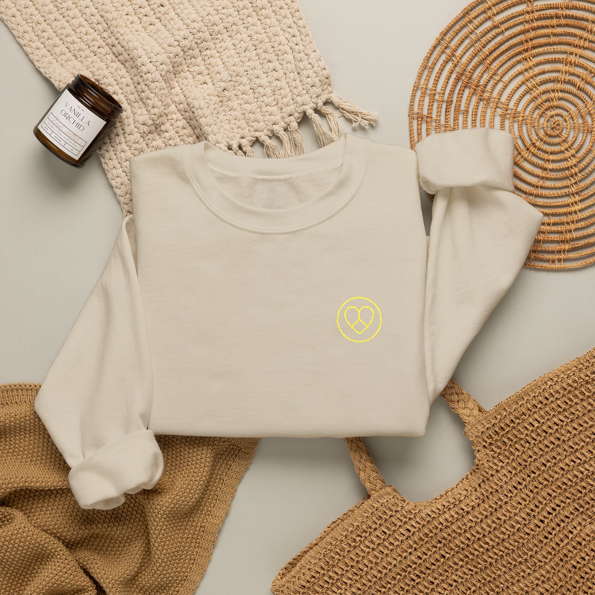 AZIYIA Signature Crewneck Sweatshirt | Peace, Love & Unity Embroidered Jumper