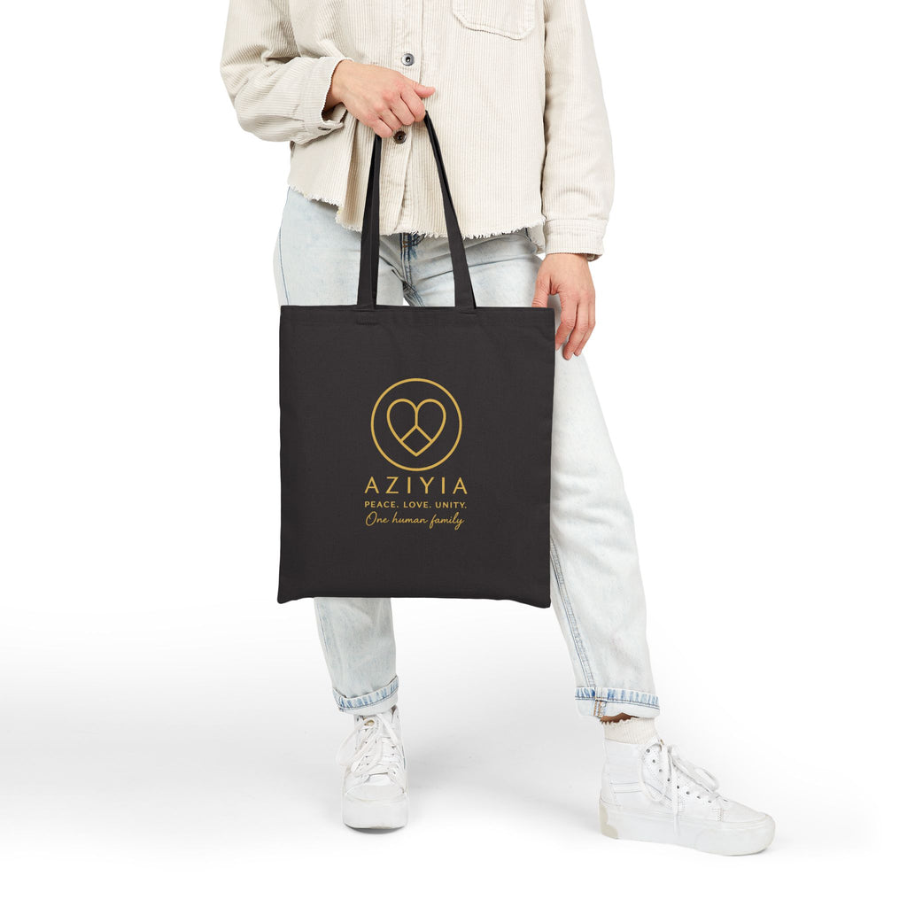 AZIYIA Signature Cotton Tote Bag | Peace. Love. Unity. One Human Family.