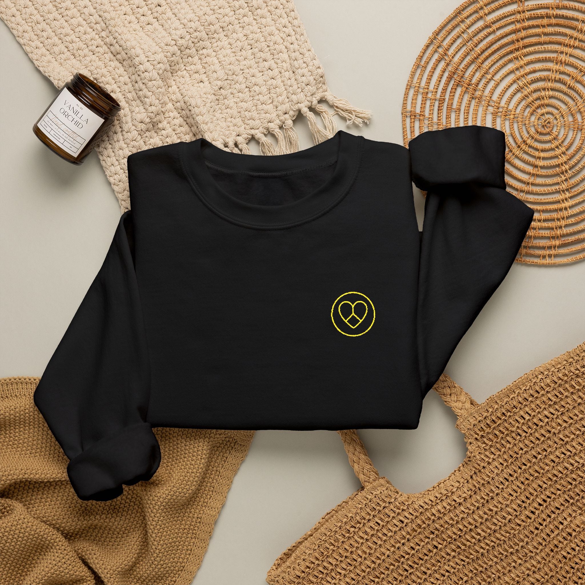 AZIYIA Signature Crewneck Sweatshirt | Peace, Love & Unity Embroidered Jumper