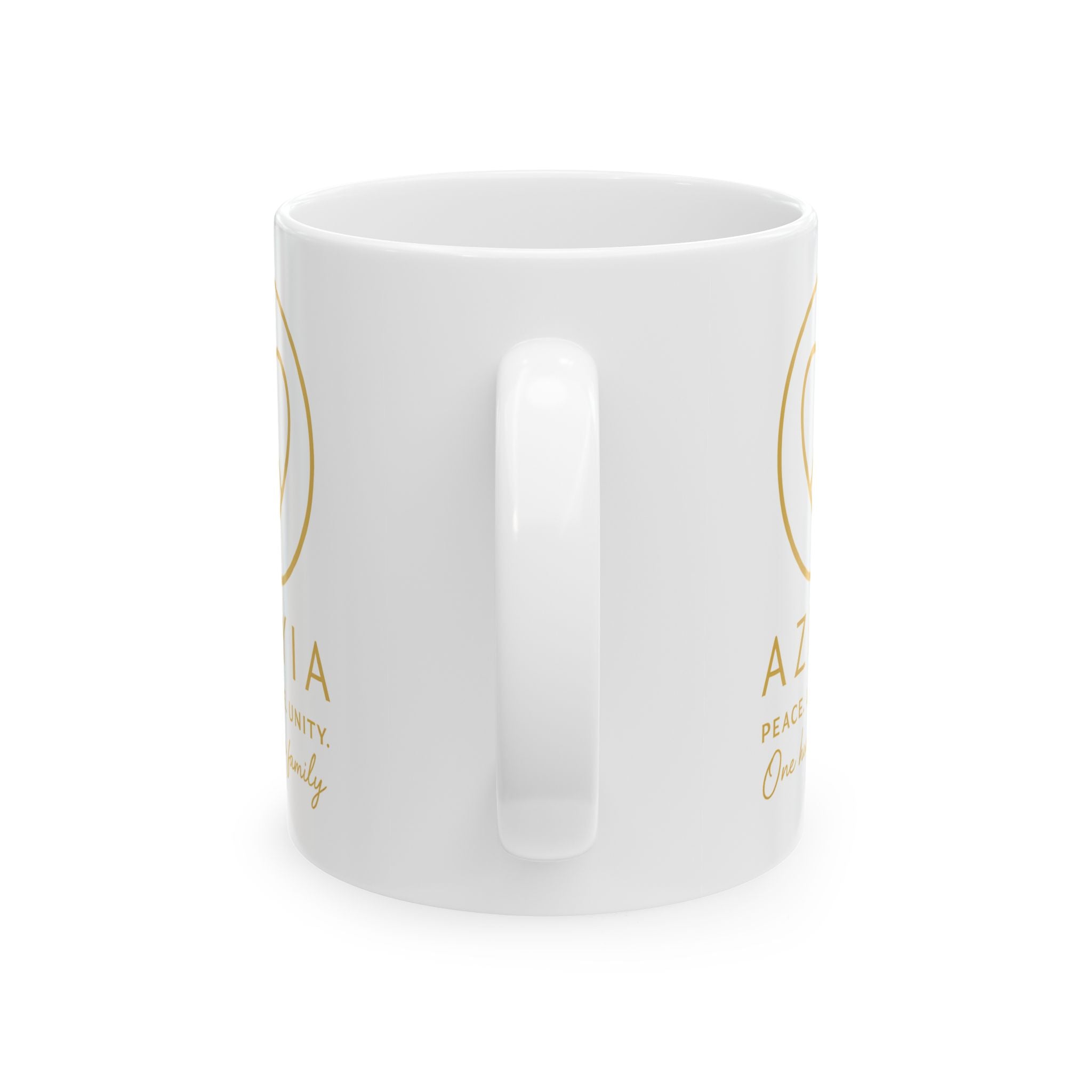 AZIYIA Signature Mug | Peace. Love. Unity. One Human Family. Ceramic Coffee Mug