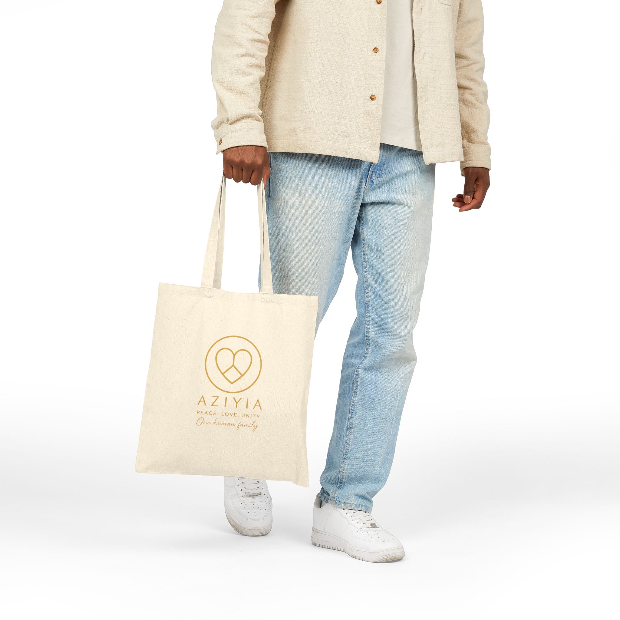 AZIYIA Signature Cotton Tote Bag | Peace. Love. Unity. One Human Family.