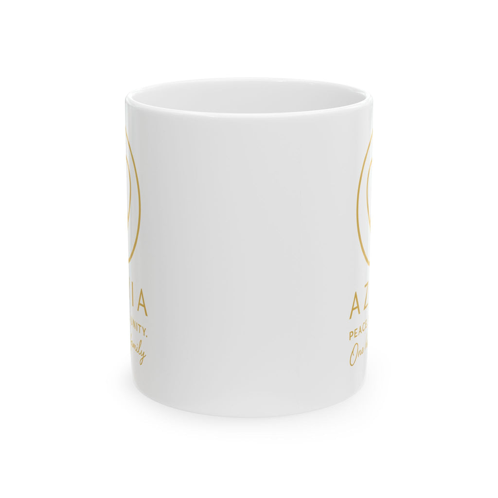 AZIYIA Signature Mug | Peace. Love. Unity. One Human Family. Ceramic Coffee Mug