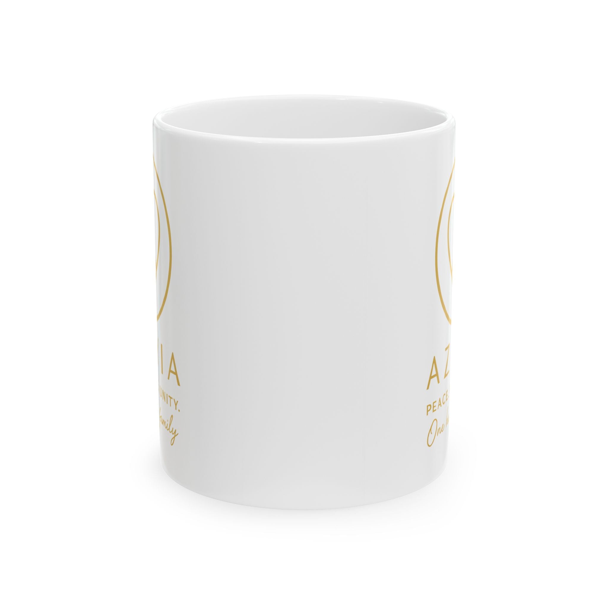 AZIYIA Signature Mug | Peace. Love. Unity. One Human Family. Ceramic Coffee Mug