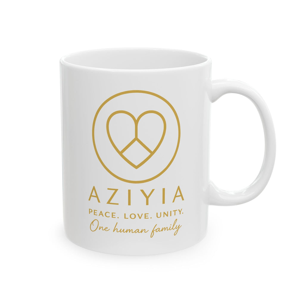 AZIYIA Signature Mug | Peace. Love. Unity. One Human Family. Ceramic Coffee Mug