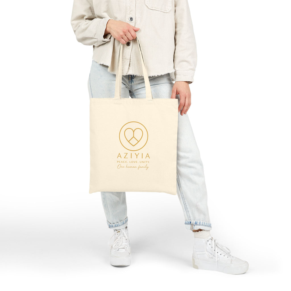 AZIYIA Signature Cotton Tote Bag | Peace. Love. Unity. One Human Family.