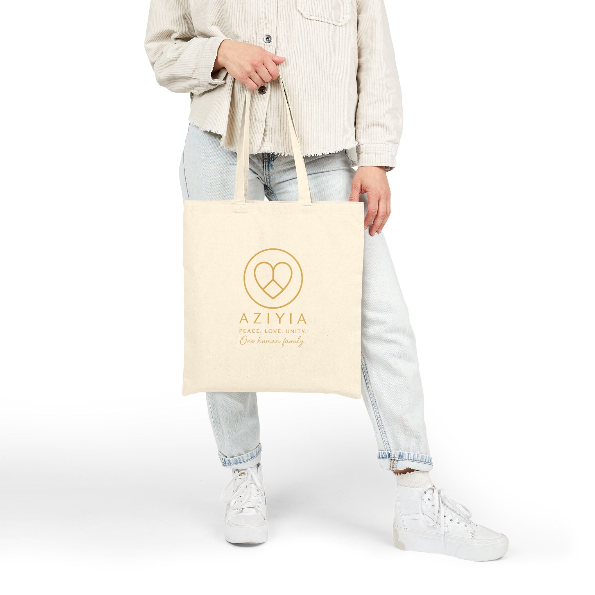 AZIYIA Signature Cotton Tote Bag | Peace. Love. Unity. One Human Family.