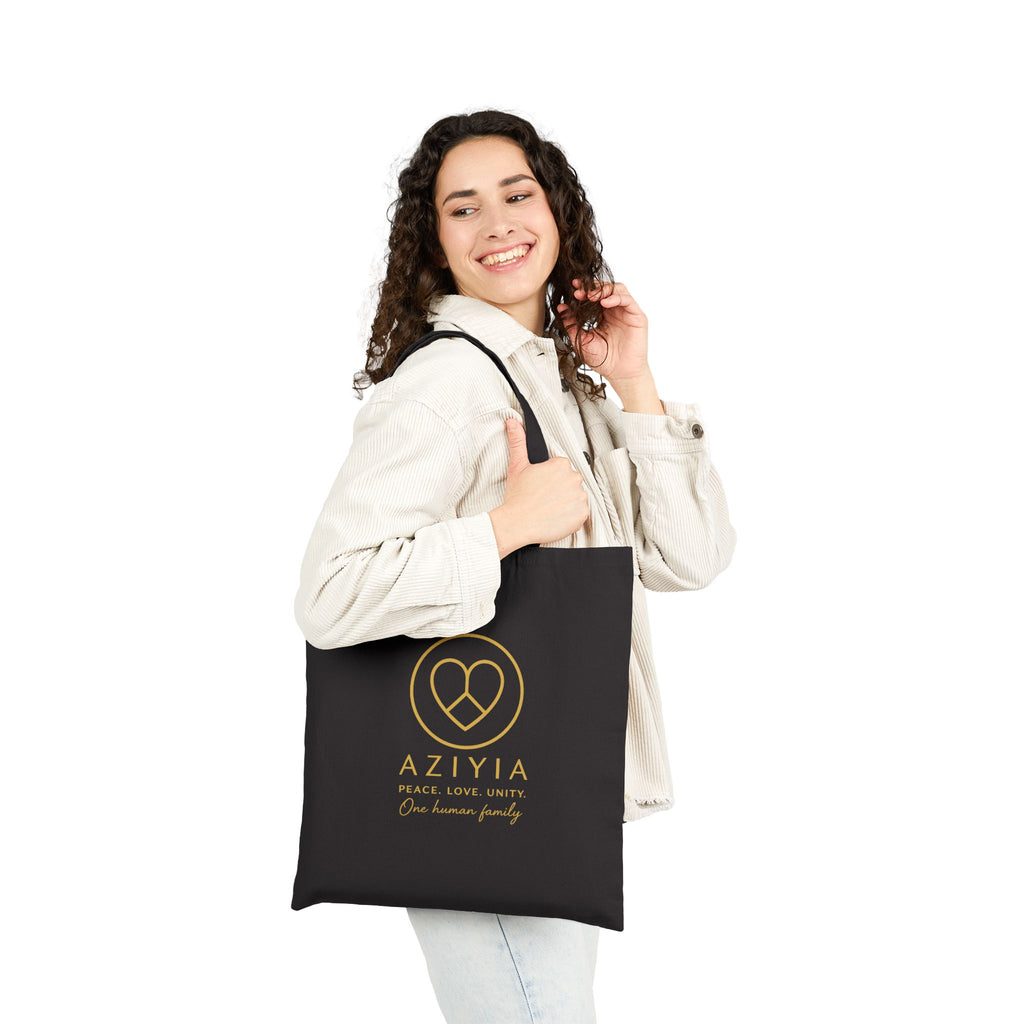 AZIYIA Signature Cotton Tote Bag | Peace. Love. Unity. One Human Family.
