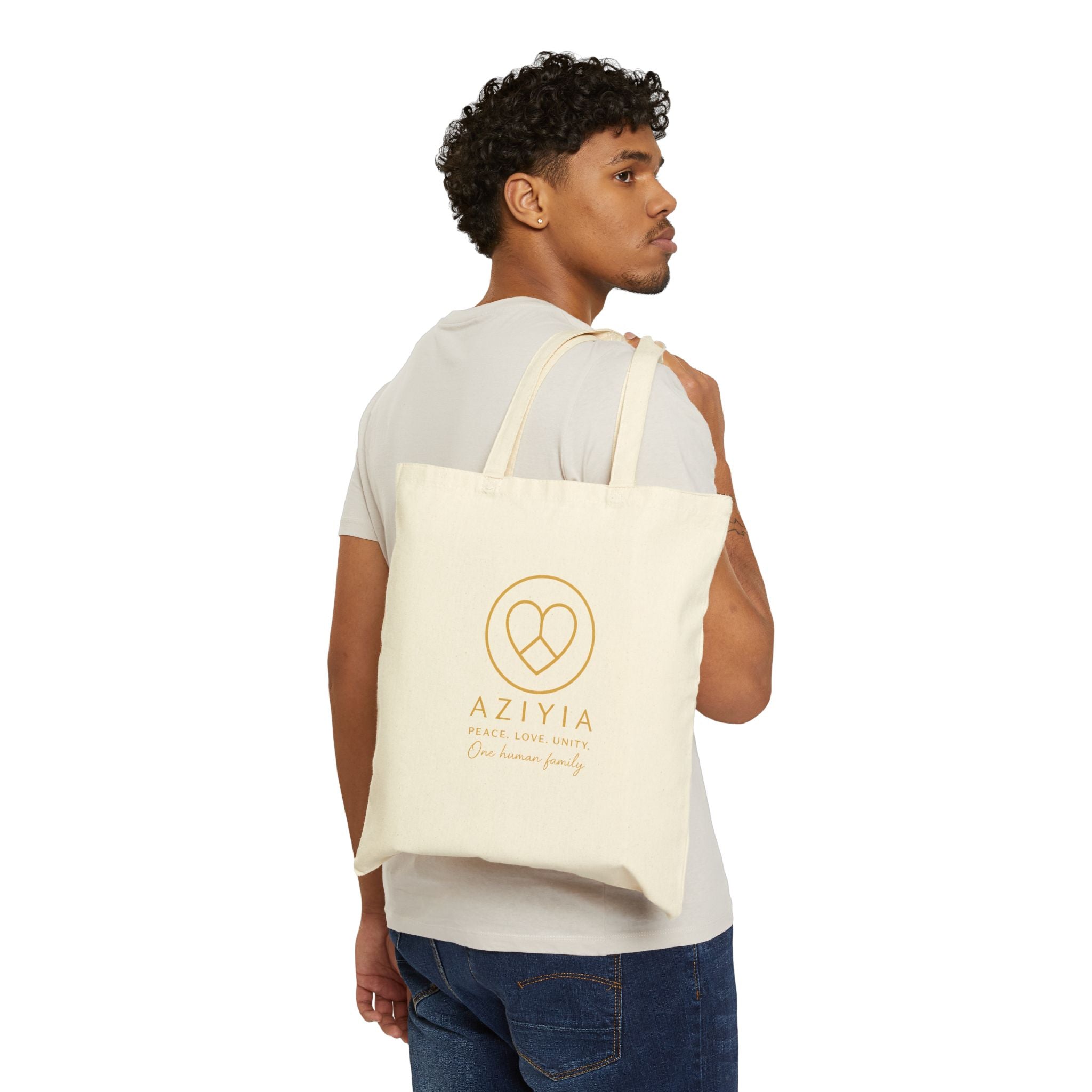 AZIYIA Signature Cotton Tote Bag | Peace. Love. Unity. One Human Family.