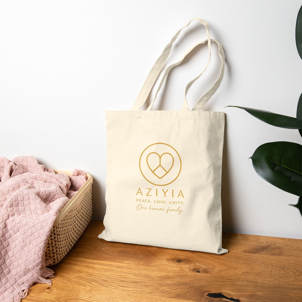 AZIYIA Signature Cotton Tote Bag | Peace. Love. Unity. One Human Family.