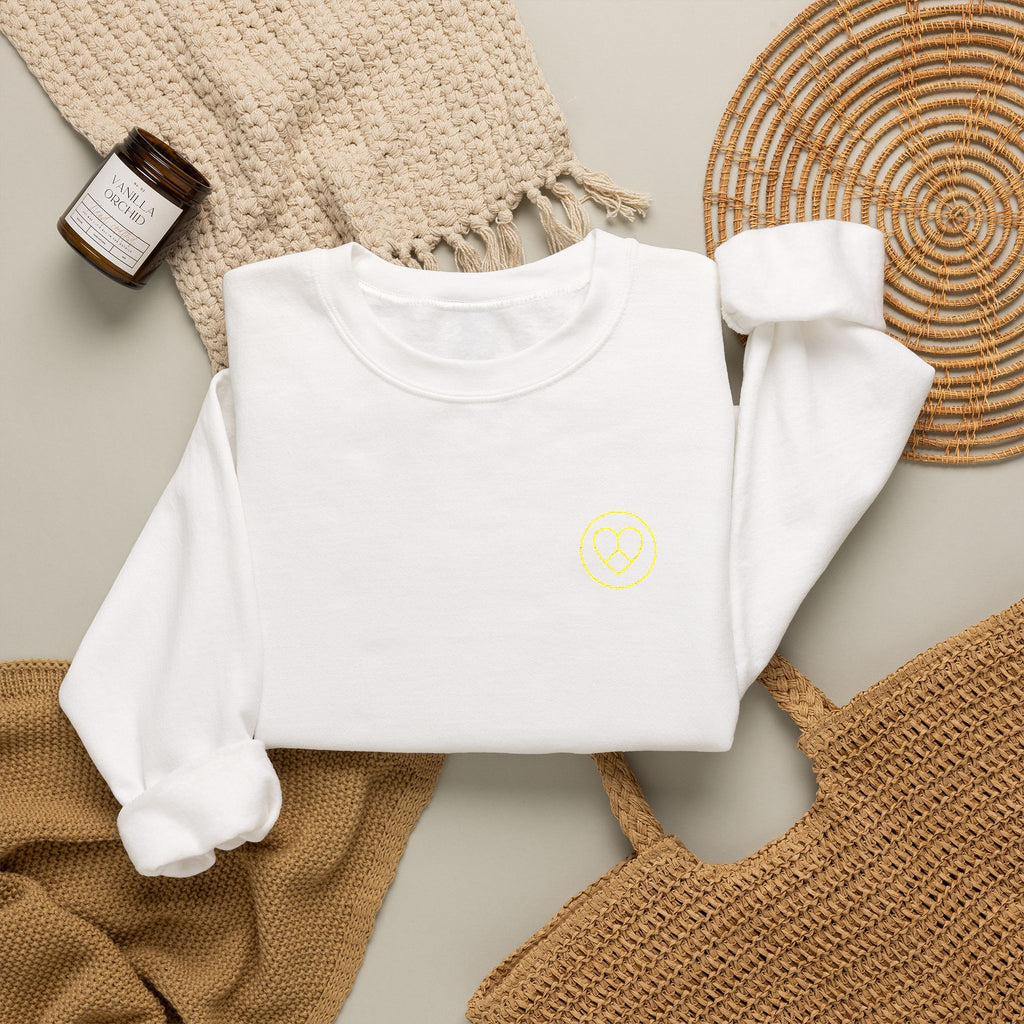 AZIYIA Signature Crewneck Sweatshirt | Peace, Love & Unity Embroidered Jumper