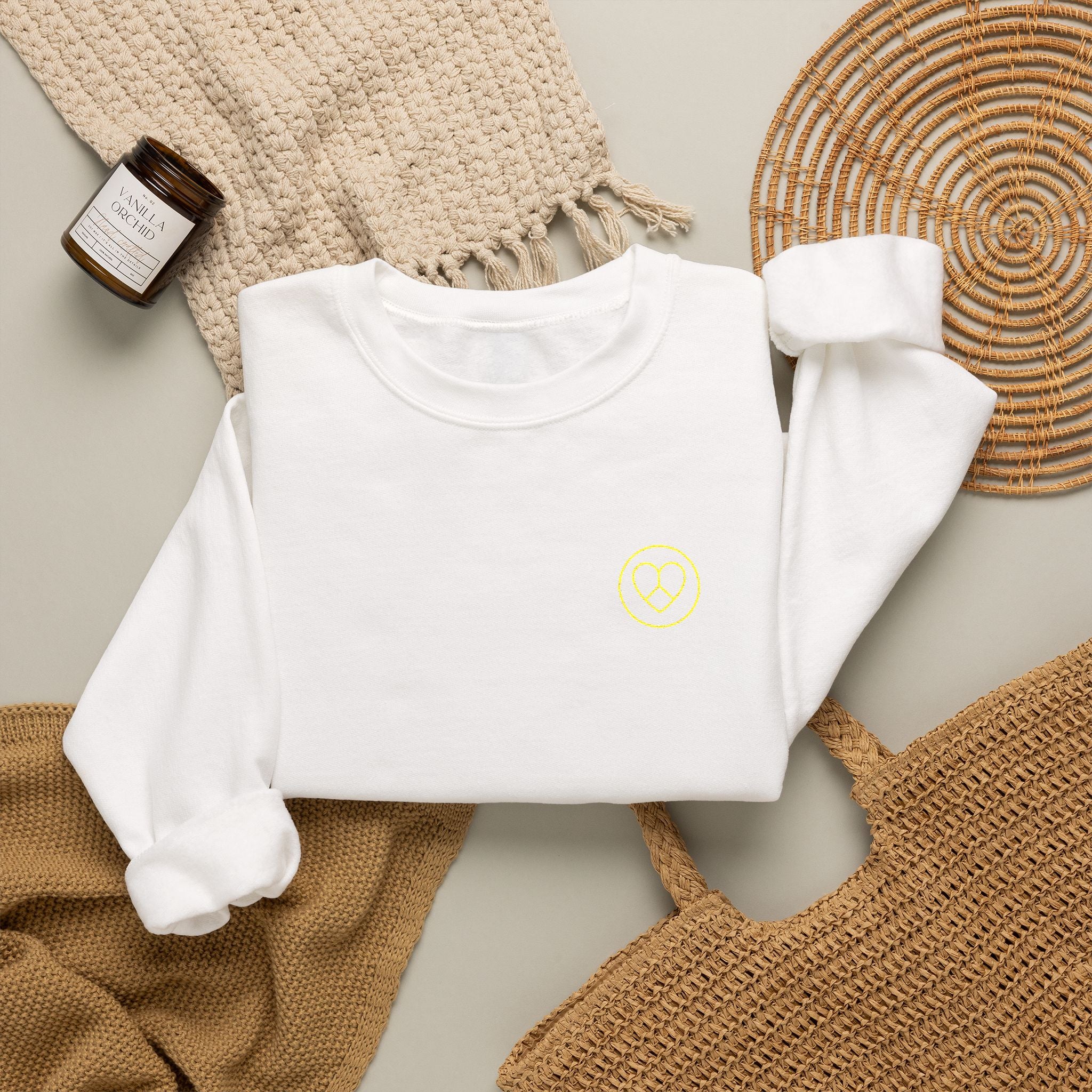 AZIYIA Signature Crewneck Sweatshirt | Peace, Love & Unity Embroidered Jumper