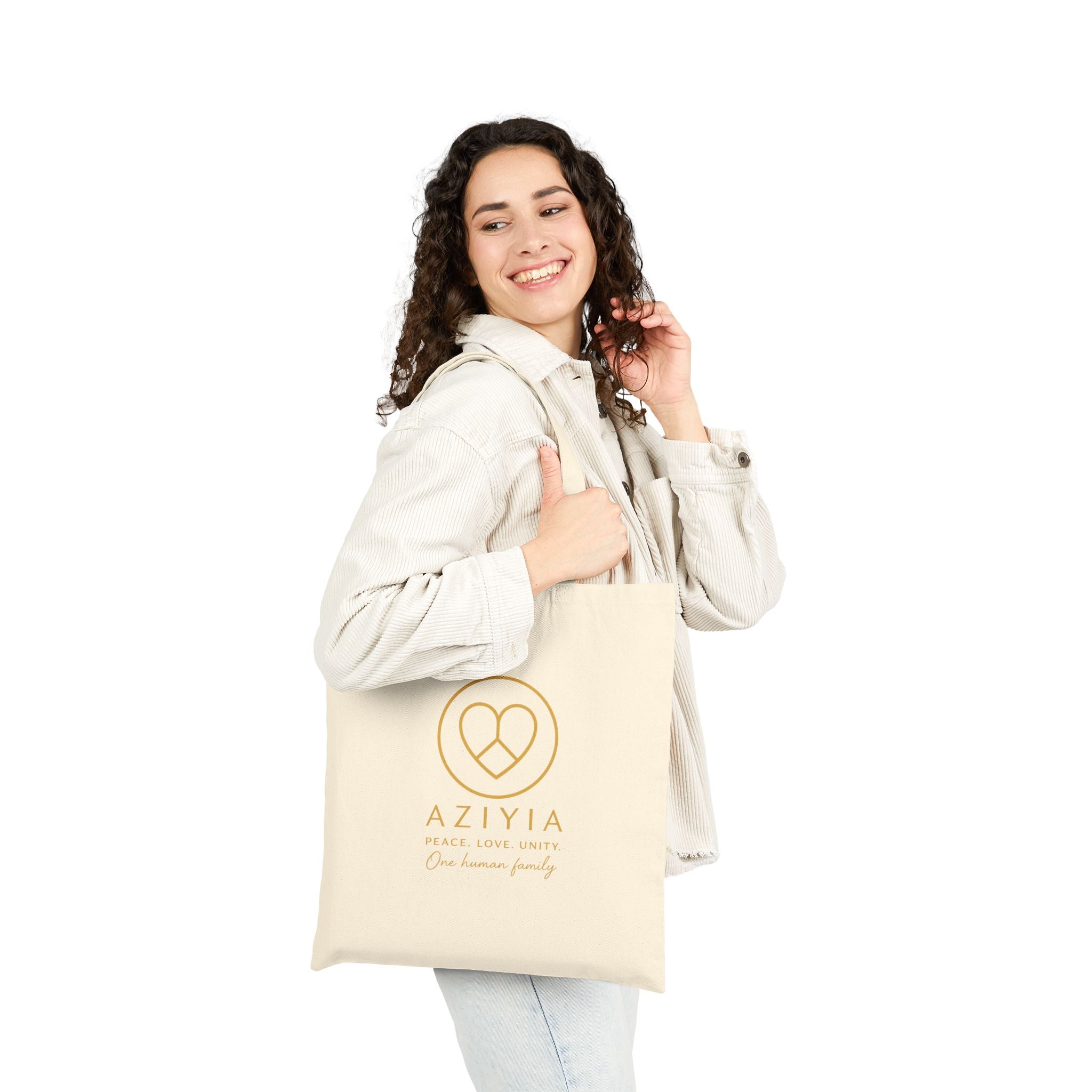 AZIYIA Signature Cotton Tote Bag | Peace. Love. Unity. One Human Family.